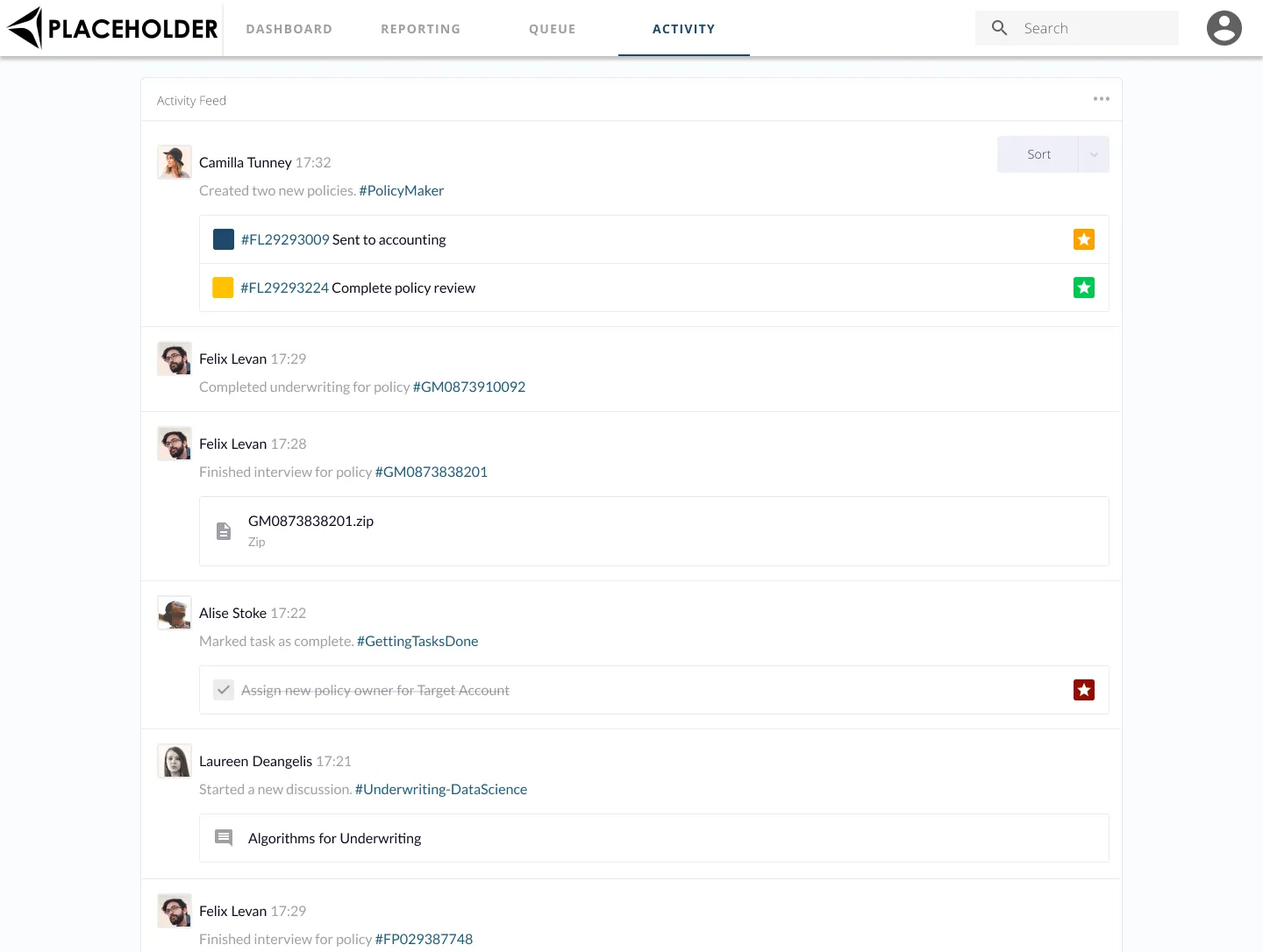 Prototype: activity feed