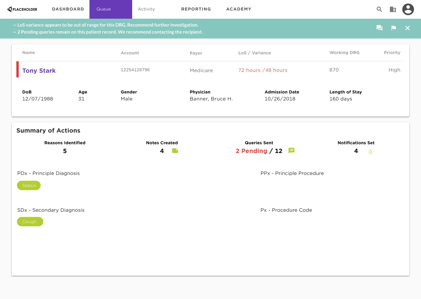 Work item review with a summary of actions