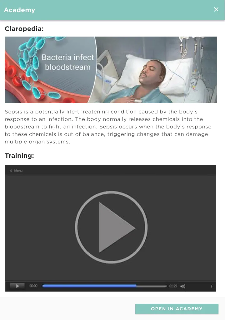 Academy overlay: reference article and training video
