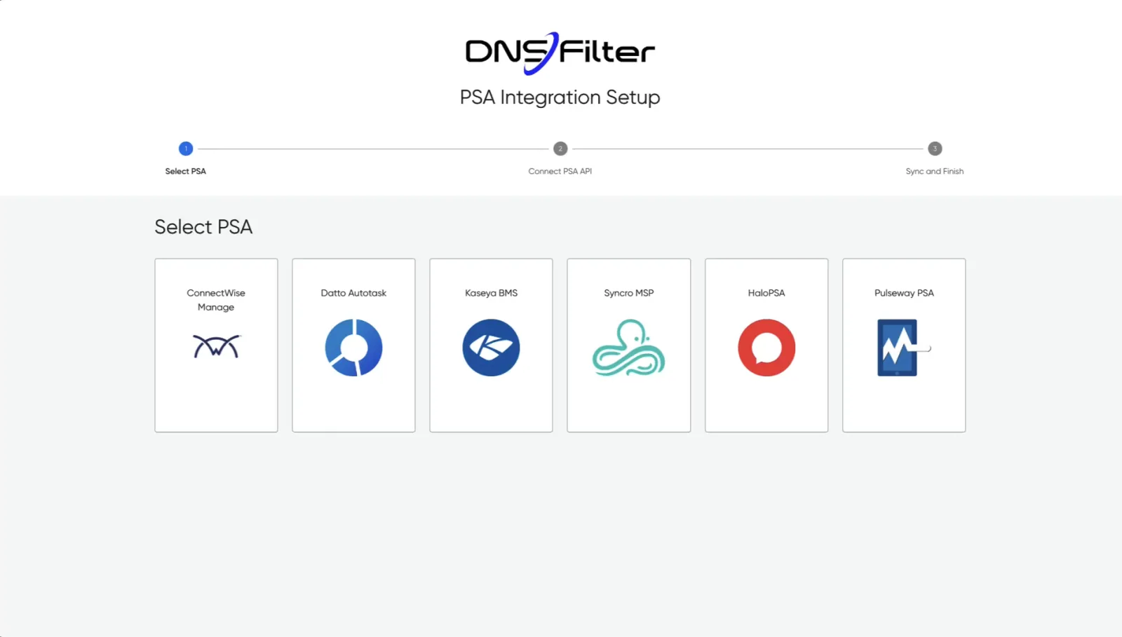 PSA integration setup, step one: select a PSA