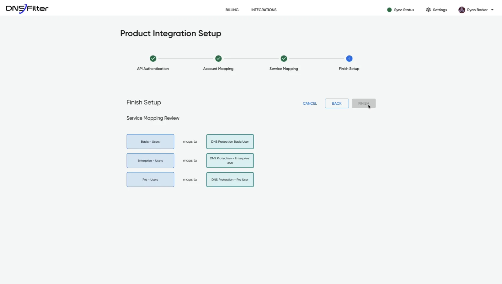 Product integration setup: finish and review the mapping