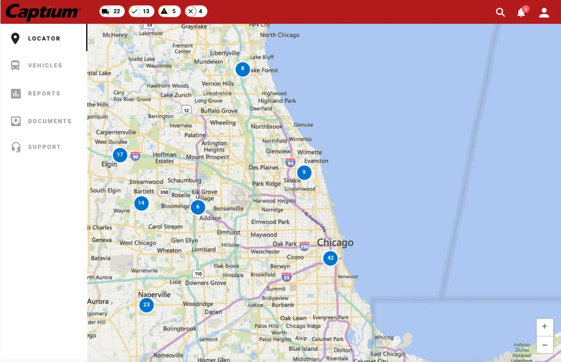 Fleet locator zoomed to the Chicago area