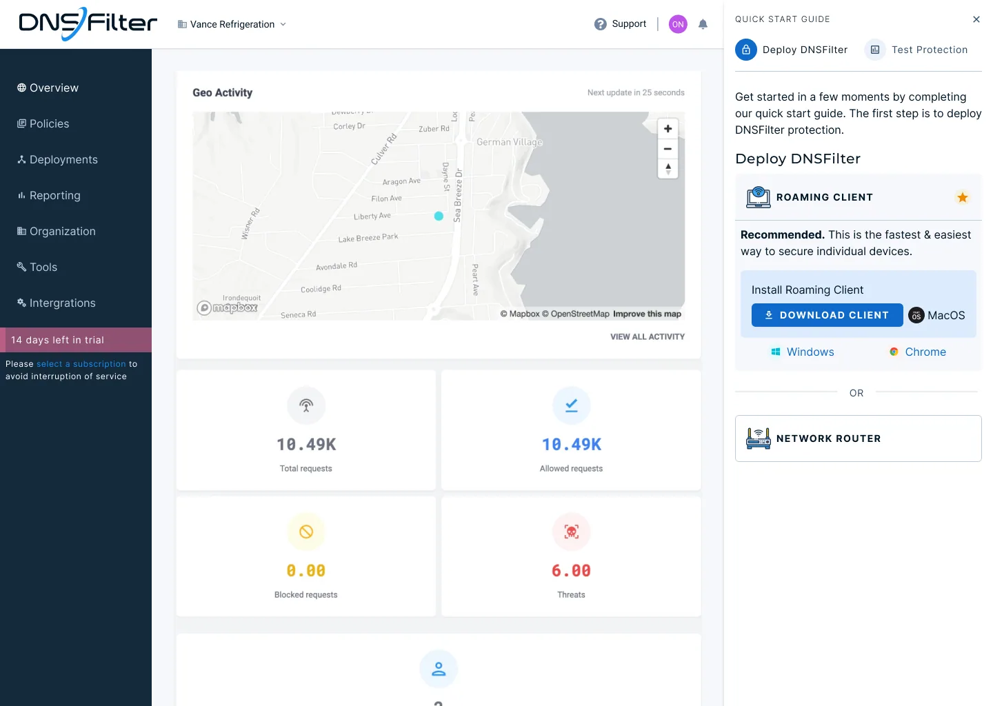Quick start guide, step one: deploy DNSFilter by installing the roaming client