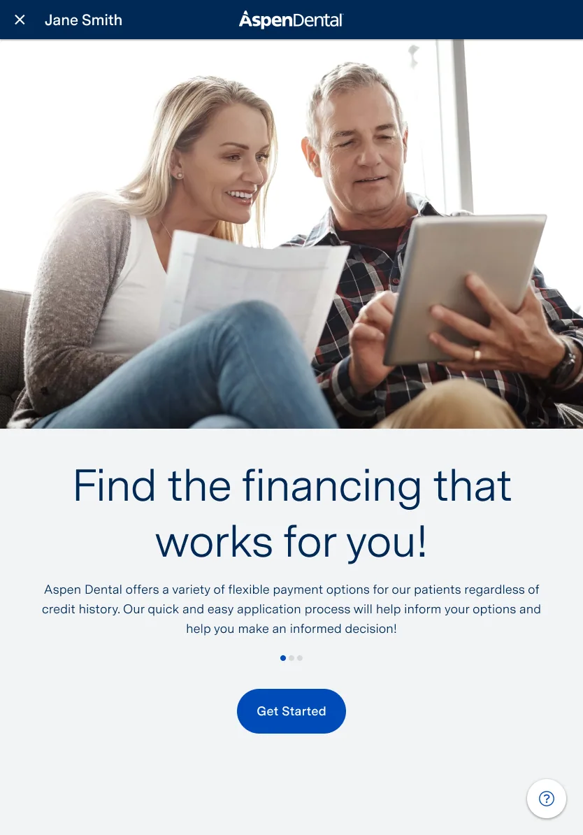 Mobile intro screen: find the financing that works for you