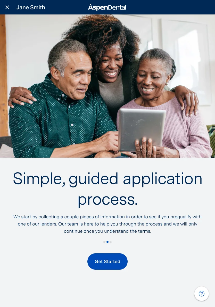 Mobile intro screen: simple, guided application process