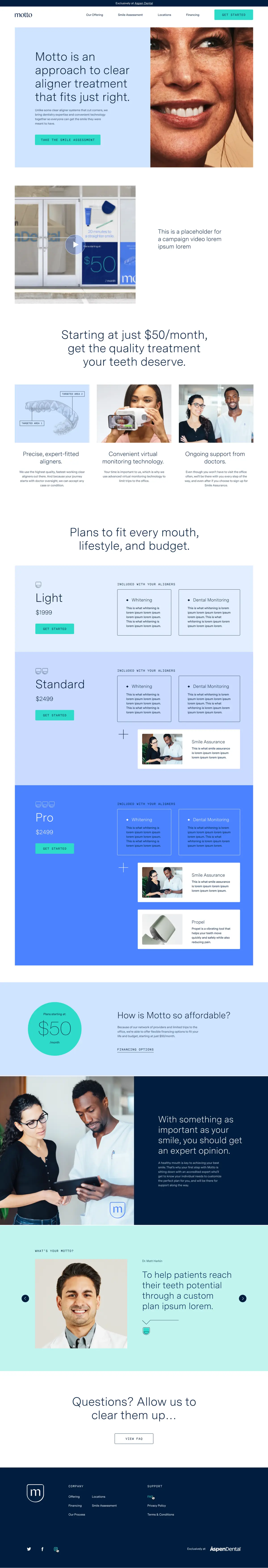Full-length dentures product page with pricing, offers, and comparison sections
